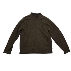 L.L. Bean Sweater Cardigan Jacket Mens Large Brown 100% Lambswool Full Zip Heavy